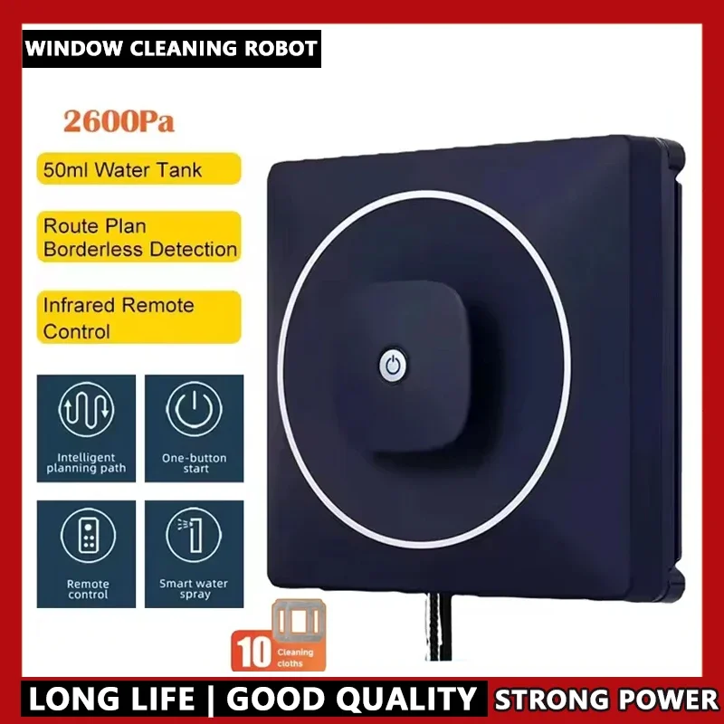 

Smart Glass Cleaning Robot with 50ml Water Tank Brushless Motor 2600Pa Vacuum Auto Sprayer - Window Cleaning Robot