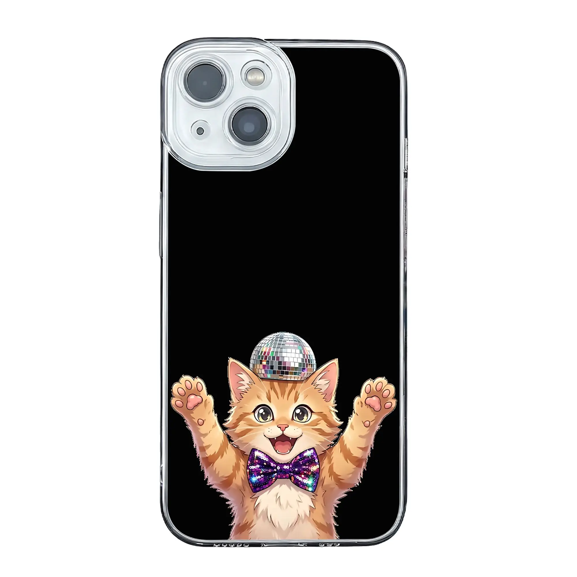 Disco Party Cat – Sparkle Bowtie Kitten (Set de 4) Funda Anticolisión para Teléfono iPhone 17 16 15 14 13 12 11 Pro Max