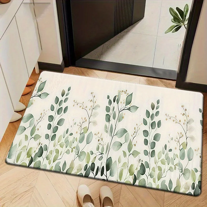 1pc Green Leaf Pattern Kitchen Mat – Natural Botanical Design for Bathroom, Bedroom & Living Room Decoration floor mat