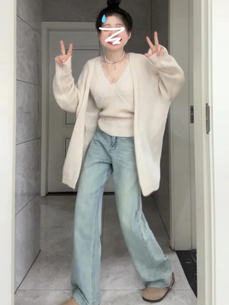 

Korean Sle Lazy Soft Cozy Knitted Open Cardigan Women's Autumn Winter New Hot S High End Outerwear Top GATTIBOR V-Ne L...