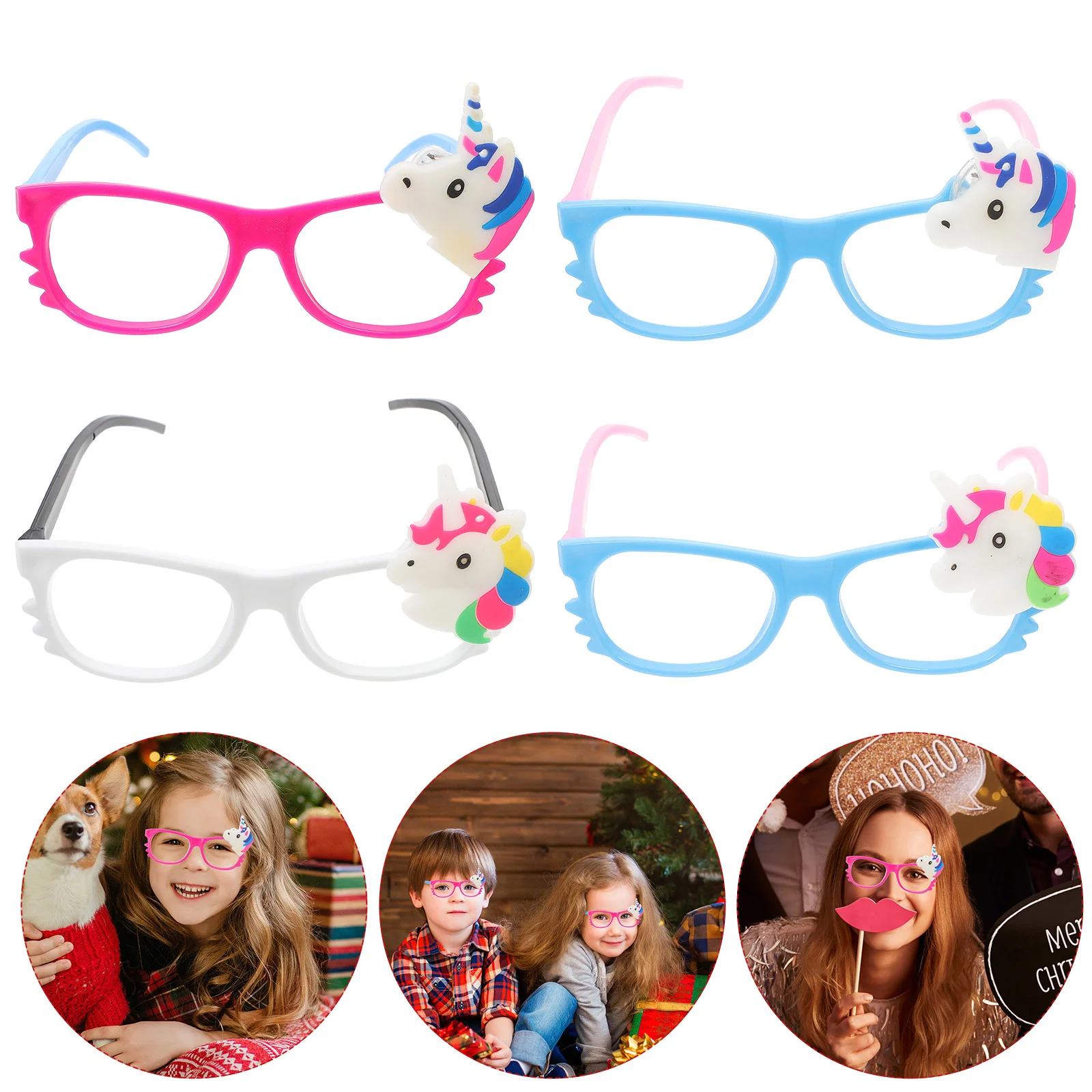 4 Pcs Glasses Cartoon Eyeglasses Photo Prop Unicorn Props Luminous Light up Plastic