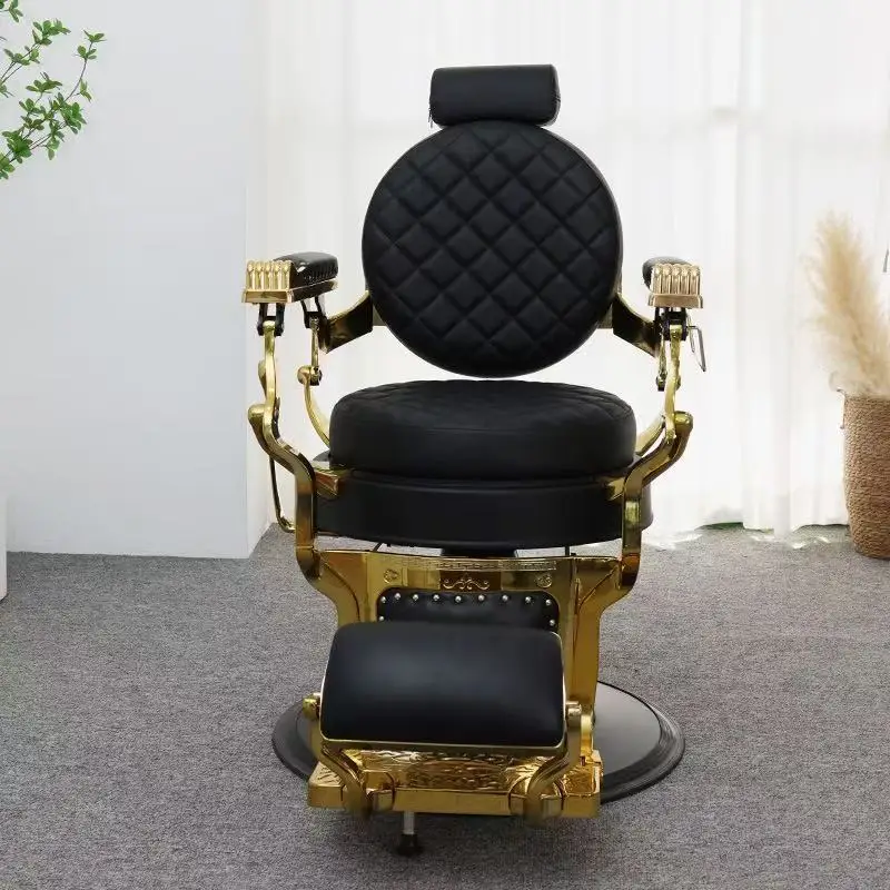 Modern Hair Salon Furniture Black Gold Styling Shaving Chair Luxury Classics Heavy Duty Rotation Hairdressing Barber Chair