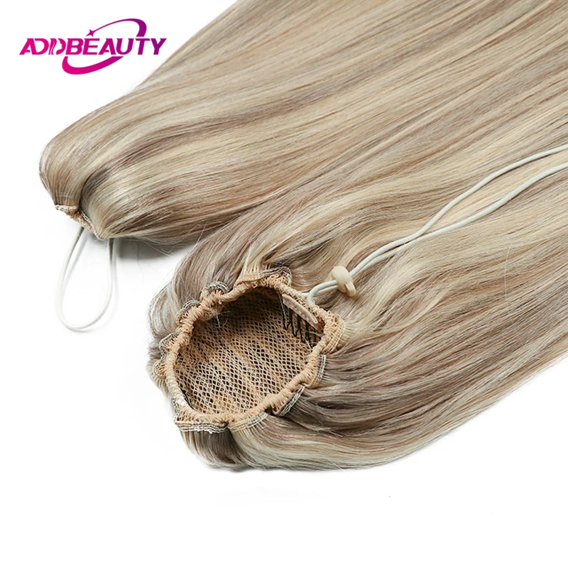 Straight Ponytail Human Hair 100% Real Human Hairpiece Clips in Drawstring Ponytail for Women Wrapped Around Horsetail Natural