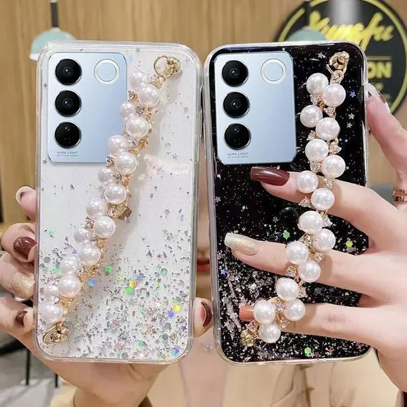 

Pearl Bracelet Phone Case For Vivo V20 V25E V23 V21E Y75 Y76 Y22 Y33S Y11S Y22S Y35 Y55 Y51 Y31 Y73 Y72 V27E Transparent Cover
