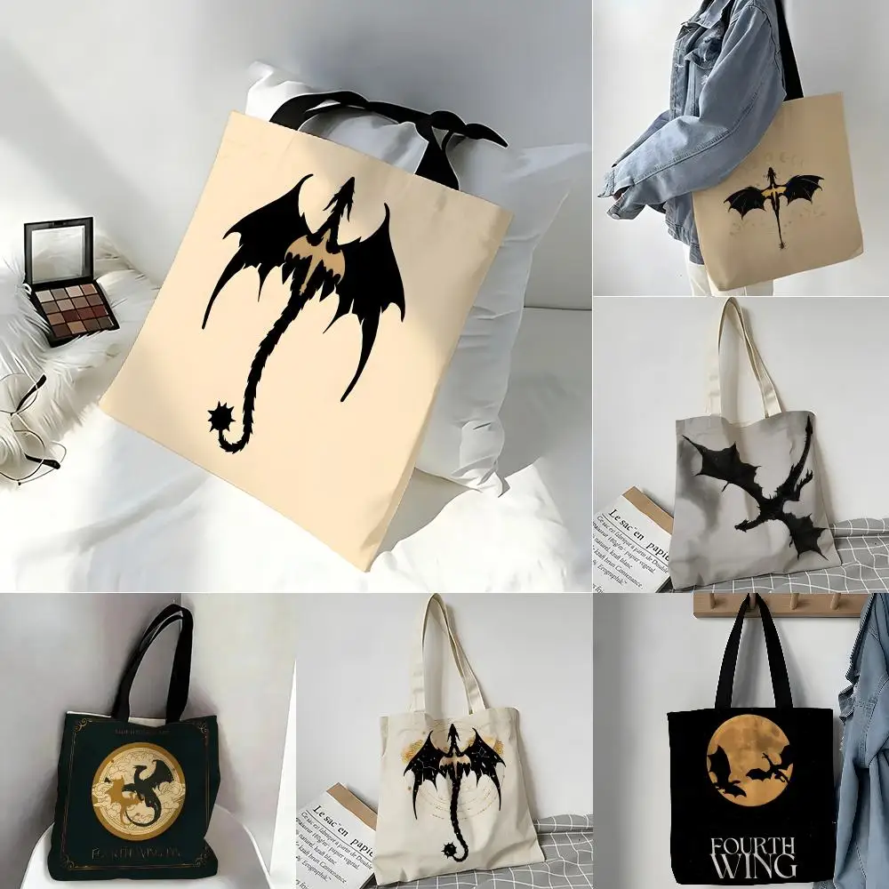 Storage Bags Casual Portable Shoulder Bag Lightweight Shopping Bag Reusable Linen Bag F-Fourth Wing Dragon dragon wings flying