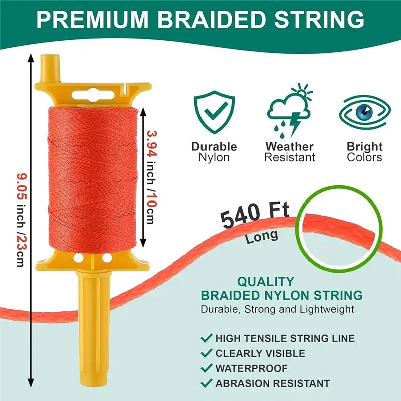 ABFA 2 Pack Mason-Line مع مقبض، بكرة خط ملتوية 540 قدم 18 قابلة لإعادة التحميل مع 10 مستويات مدمجة، خط نايلون مضفر #6