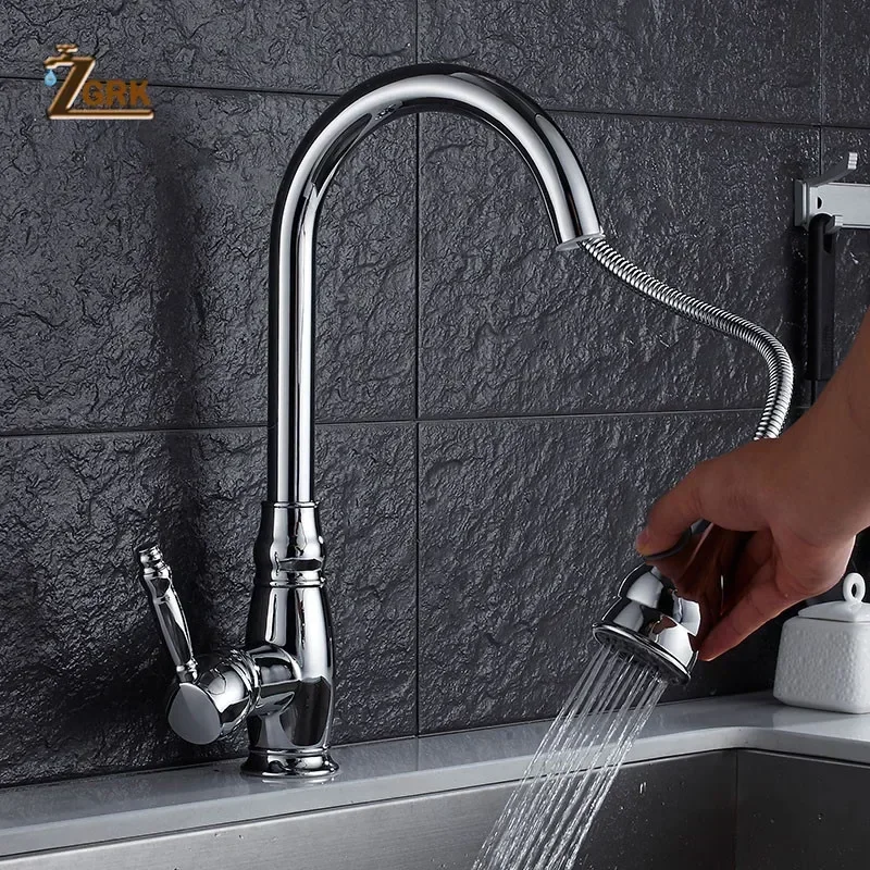 ZGRK Modern Faucet Kitchen Solid Brass Kitchen Mixer With Filter 360° Rotate Kitchen Faucets With Pull Down Sprayer Sink Mixer