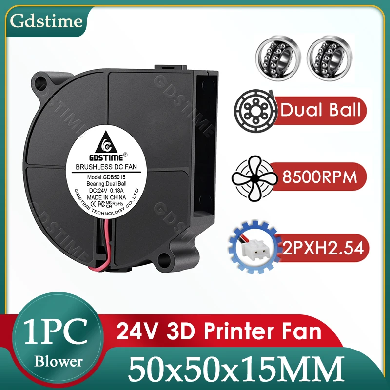 Gdstime 5015 Blower 24V Fan 50MM*15MM DC Turbine Fan 5015 Dual Ball High Speed Big Air Flow 8500RPM Cooler for 3D Printer Parts