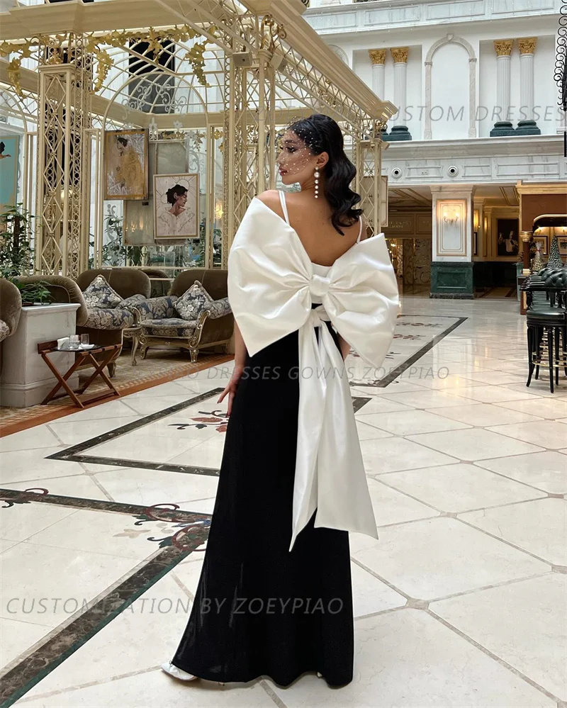 Vestidos de noche con lazo trasero blanco y negro para mujer, vestidos de celebridades personalizados sin tirantes para eventos especiales, vestidos largos de Graduación