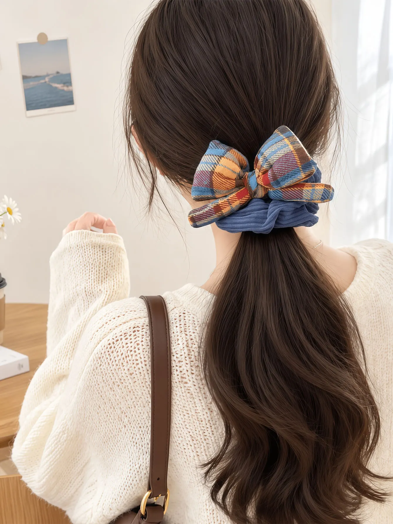 5PCS  2026 New Style Fashion-Comfy Rainbow Checkered Bowknot Big Hairpin for Ponytail Headband with High Elasticity Headwear