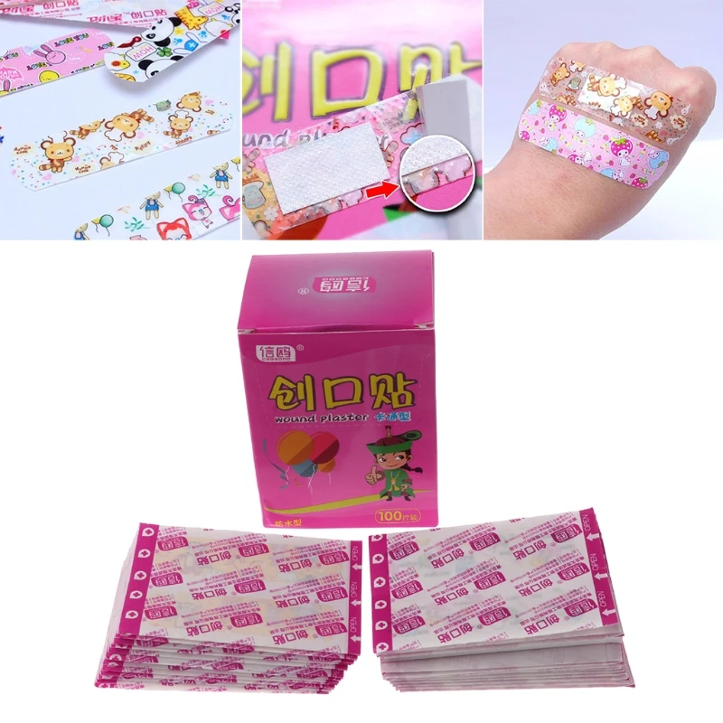 100Pcs Adhesive Bandages Waterproof Breathable First Aid Wound Plaster Cartoon