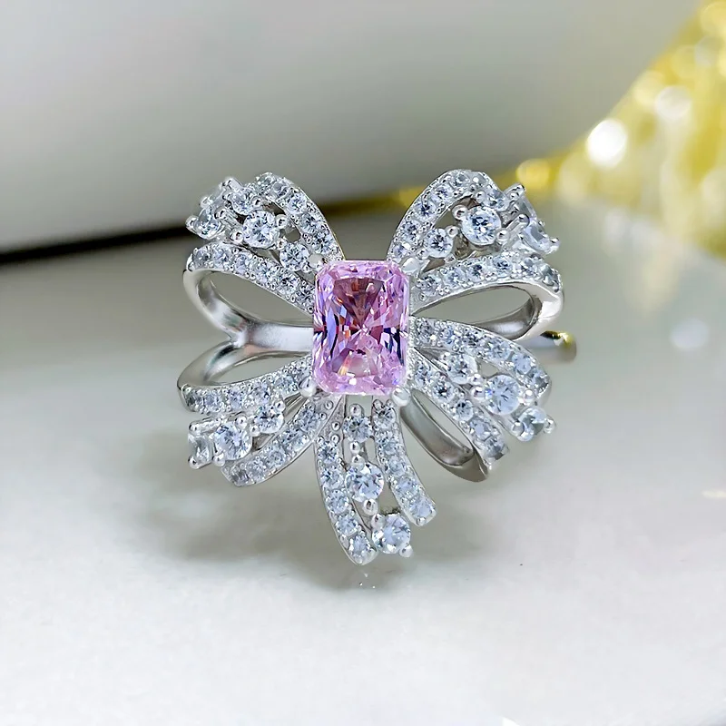 Sweet cherry blossom high carbon diamond ring butterfly light luxury high-end feeling 925 sterling silver ice flower cutting