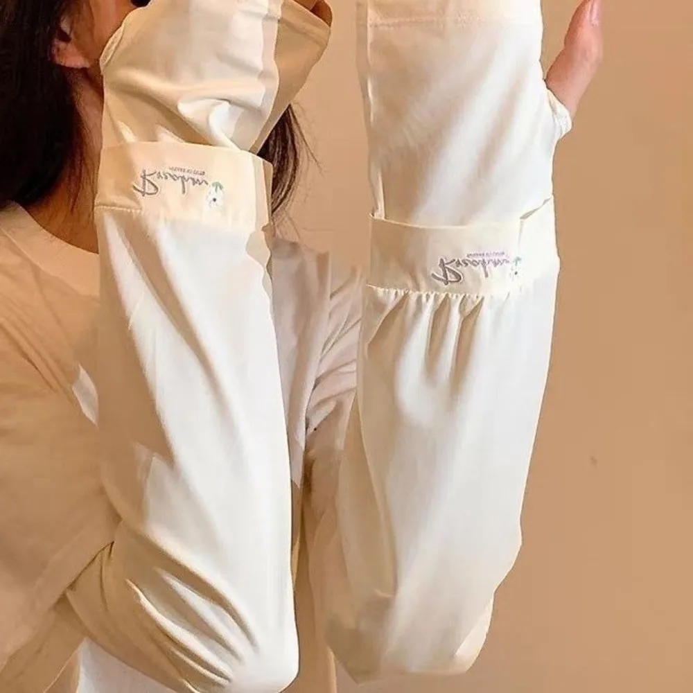 Flower Embroidered Long Ice Silk Sleeves Loose Arm Protection Sunscreen Arm Covers Anti-UV Thin Cycling Gloves Women/girls