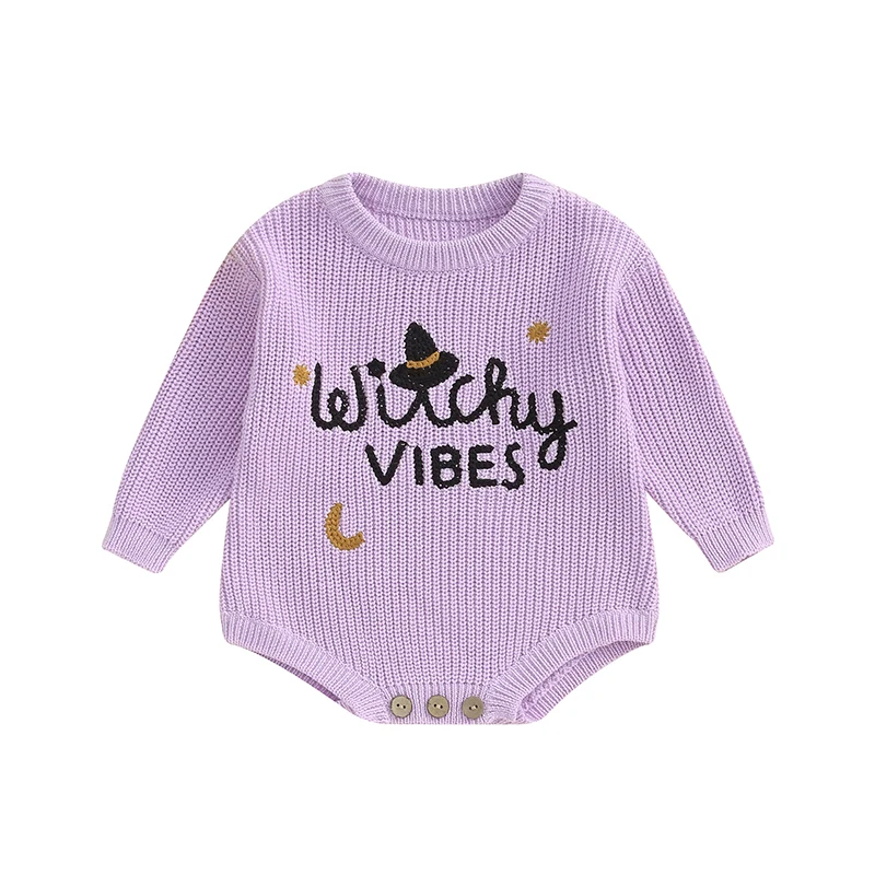 

Newborn Baby Boy Girl Halloween Sweater Knit Long Sleeve Embroidery Oversized Sweater Romper Warm Fall Clothes