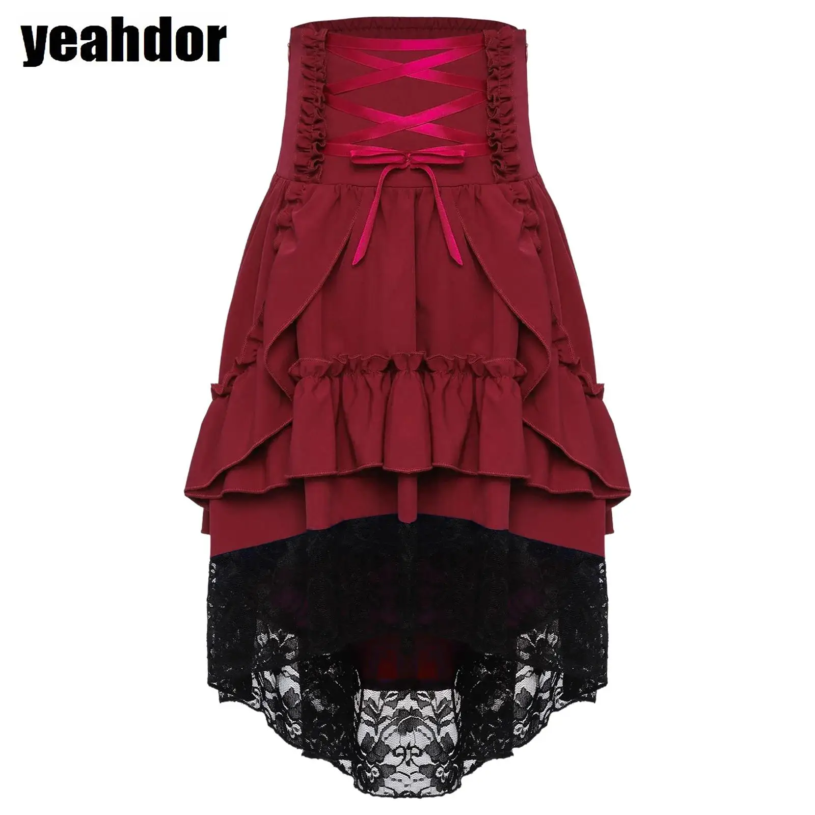 

Girls Medieval Renaissance Costume Victorian Layered Skirt High Waist Lace Up Ruffle Skirt Frilly Vintage Steampunk Gothic Skirt