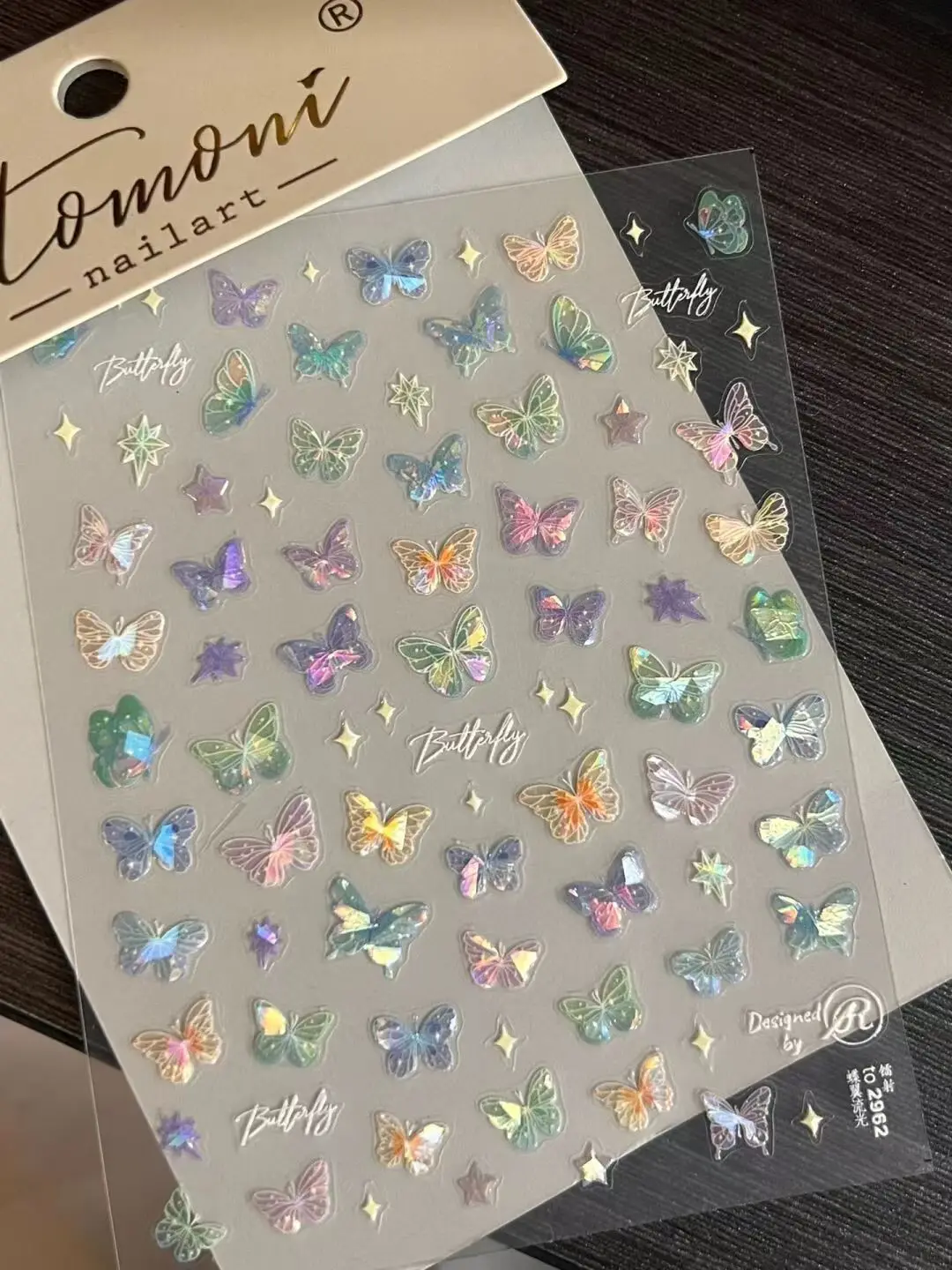 5set Fashion Butterfly Wing Streamer Laser Stickers Advanced Embossed Nail Art Stickers Colorful Butterfly Fairy Stickers