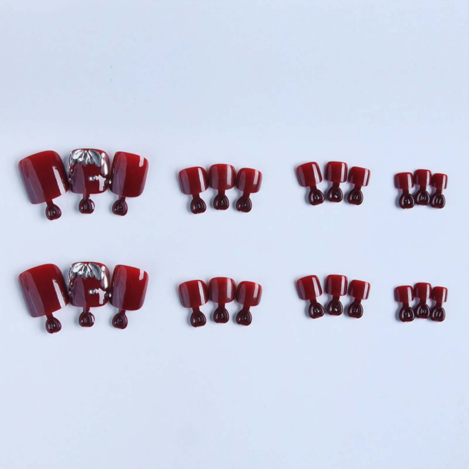 False Toenails for Gel Art Wine Red False Toenails with Rhinestones for Women Decoration Toe Nail Art