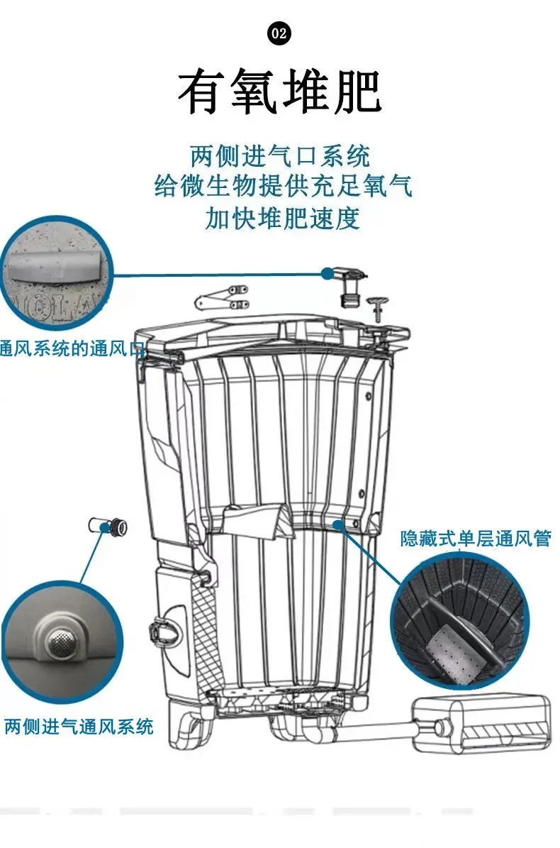 Household compost bin 120L thermal insulation compost bucket home school food waste fermented organic fertilizer