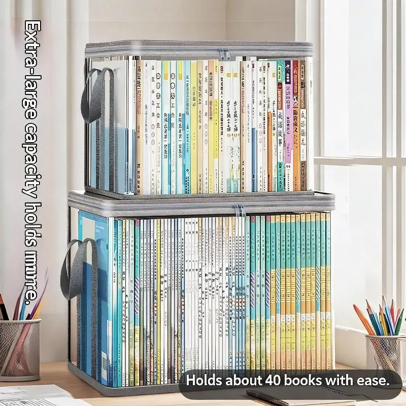 Clear Large Capacity Book Storage Bag With Zipper Closure Sturdy Handles For Student Dorm Study Organization
