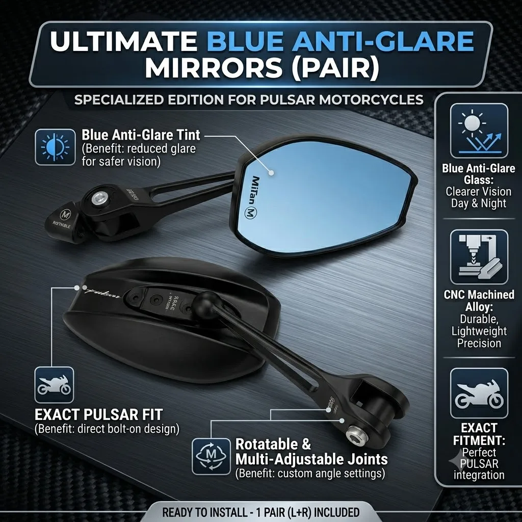 Anti-Fog Anti-Glare Motorcycle All Metal Rearview Mirror Blue Glass With LOGO For Bajaj Pulsar 200 NS/200 RS/200 AS 2015-2024