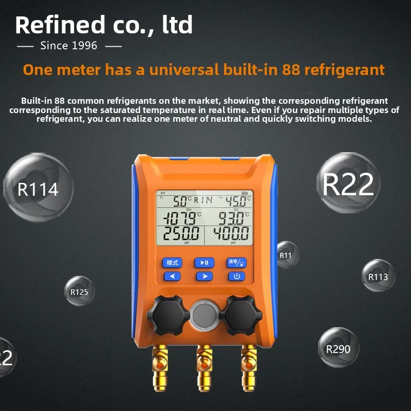 Manometro digitale per collettore di refrigeranti per condizionatore d'aria con morsetti per termometro per sistemi HVAC LMG-10