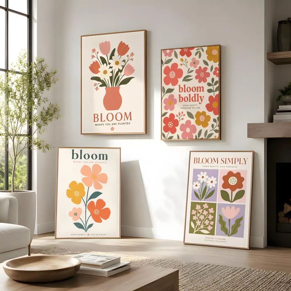 Cheerful Floral Typography Poster Wall Decor Self-Adhesive Aesthetic Modern Vibe Stylish Gift Friends
