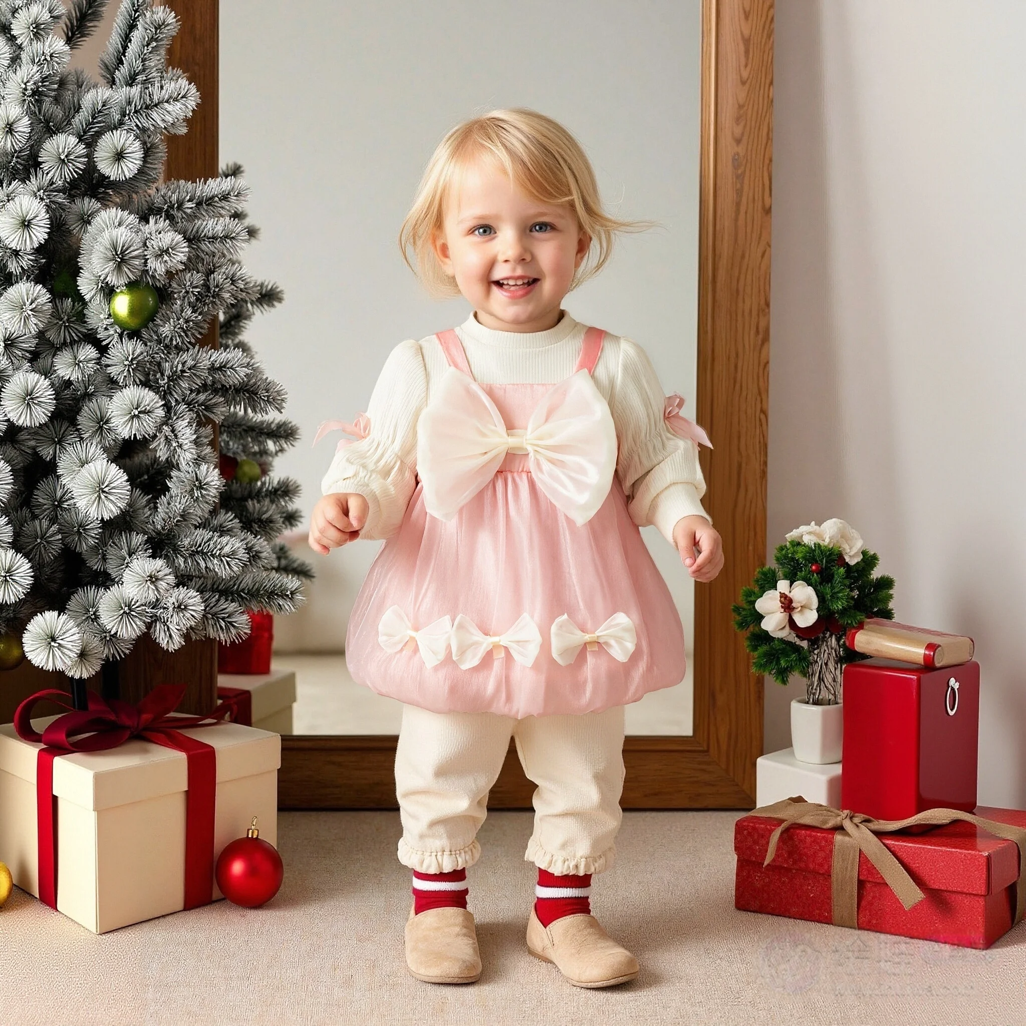 

Baby Girl Clothes Spring And Autumn Bow Solid Color Fake Two Pieces Long-Sleeved Baby Dresses Cute Casual Girl Kid's Dress