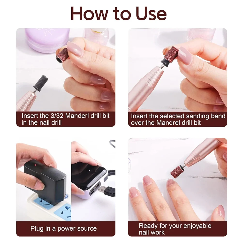 أربطة صنفرة لمثقاب الرملي ، أربطة صنفرة ، مطحنة ملفات ، طقم رباط سنفرة للأظافر الأكريليك ، مزيل الجل ، أداة باديكير للأظافر ، #4