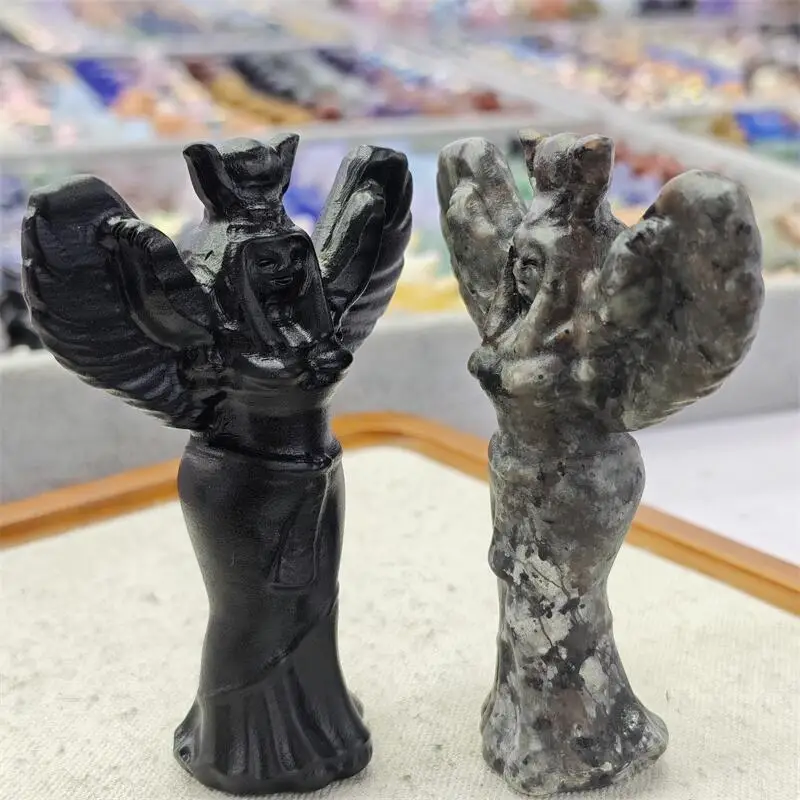 Natural Black Obsidian And Yooperlite Goddess Carving Reiki Faith Handicraft Ornaments Healing Home Decoration Gift 1pcs view 6