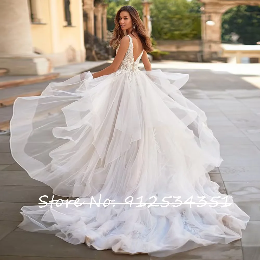 Customized Lace Wedding Dress Sweetheart Folded Layered Large Skirt Hem Romantic Appliques Princess Ball Gowns Vestidos De Novia