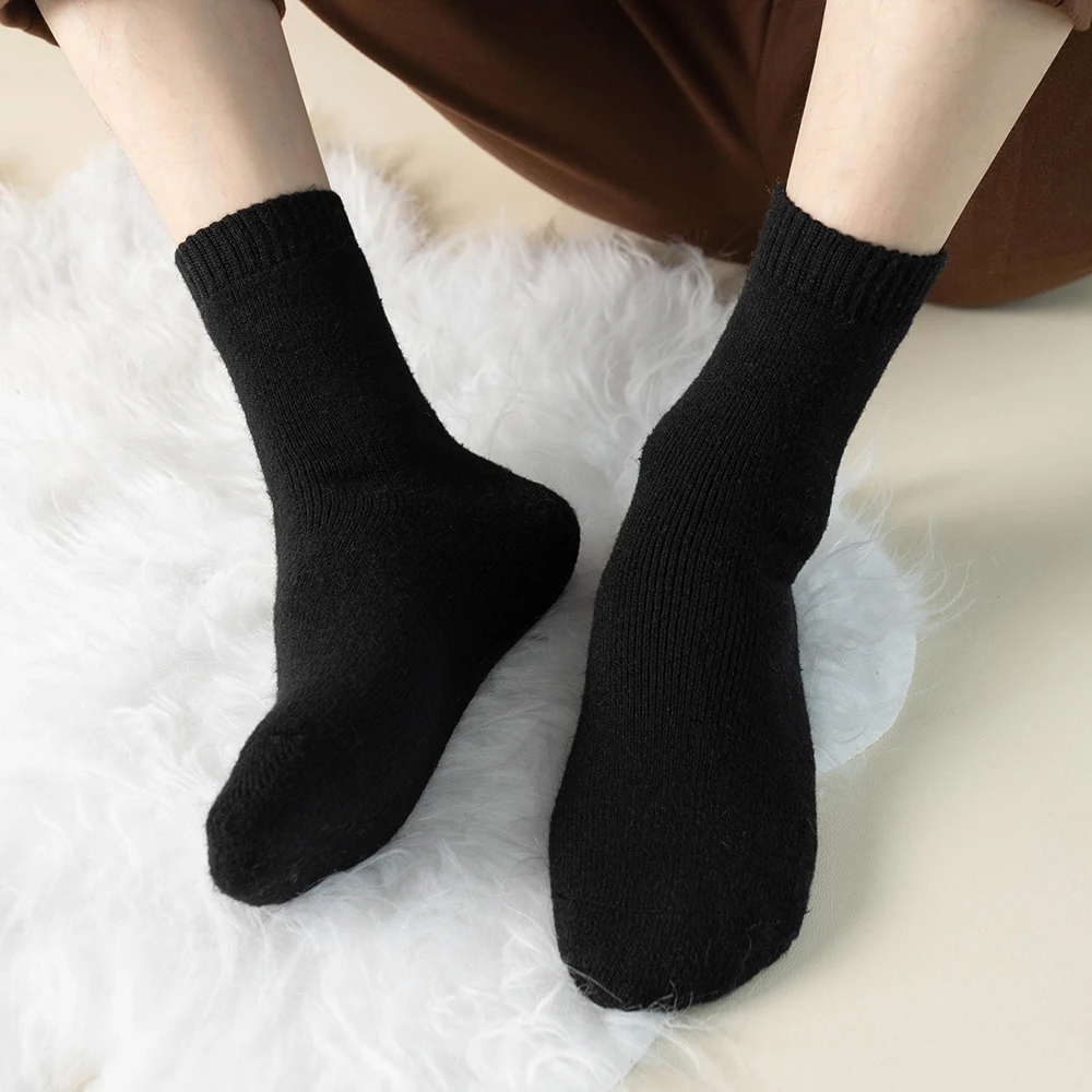 5 Pairs/set Wool Socks Women Hiking Winter Warm Thick Cozy Boot Thermal Solid Soft Sock for Ladies Crew Comfy Work Sock Men