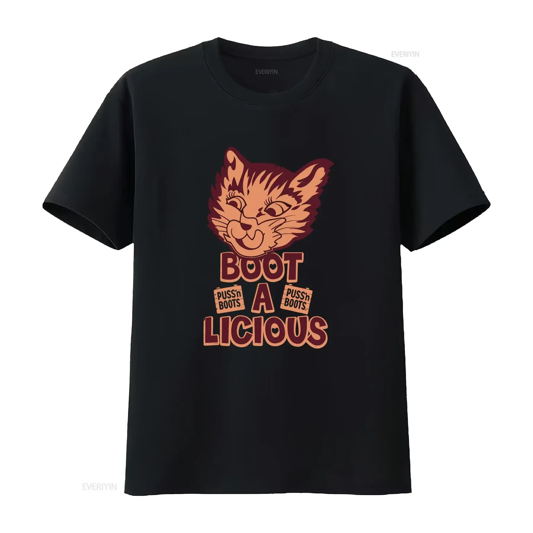Puss N Boots Boot A Licious Cat Print Mens Licensed T Shirt in Red vintage Washed graphic Versatile designer clothes Unisex