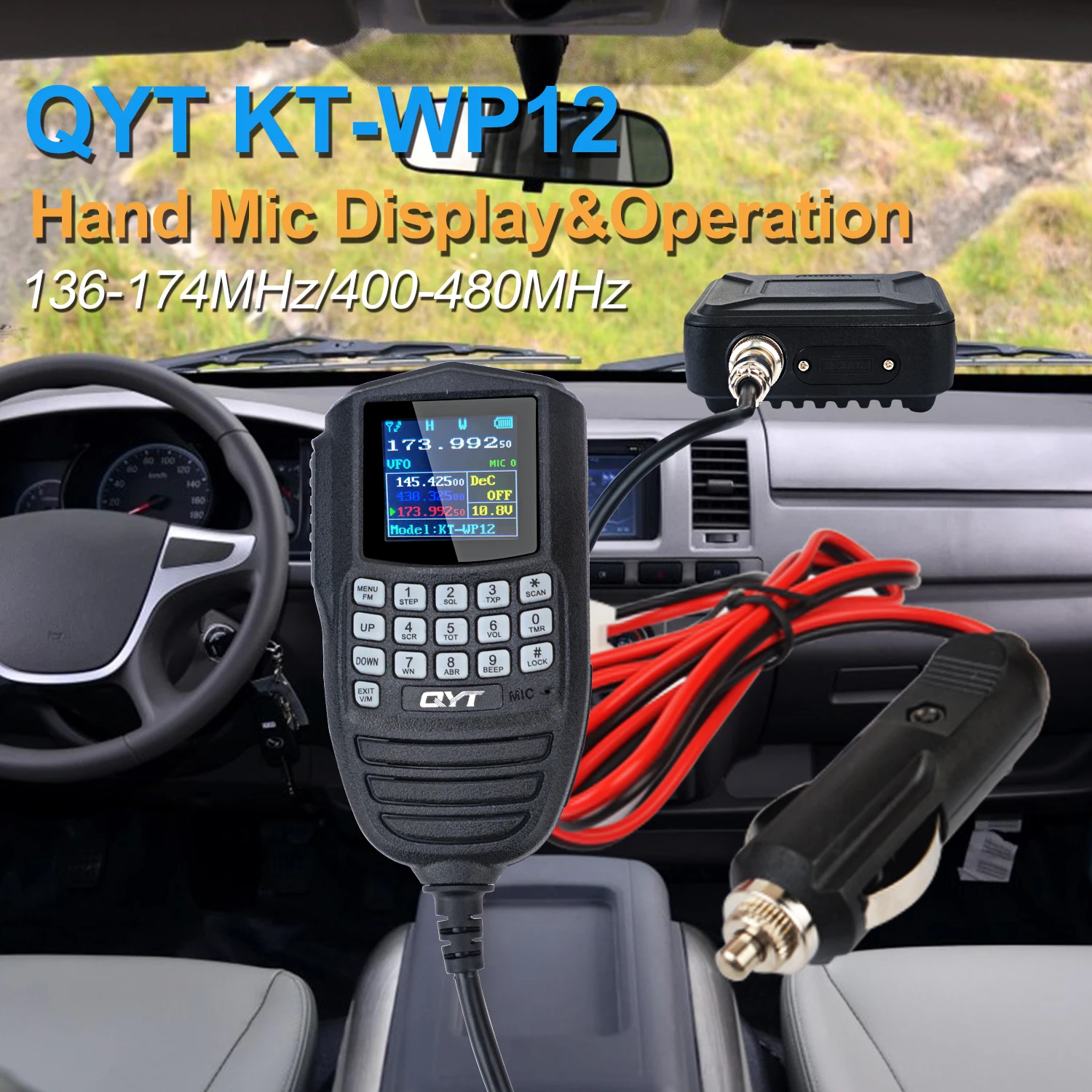 QYT KT-WP12 VHF UHF 136-174MHz 400-480MHz banda Dual 25W 200Chs Mini Radio móvil para coche FM Vox Scrambler operación de pantalla de micrófono de mano