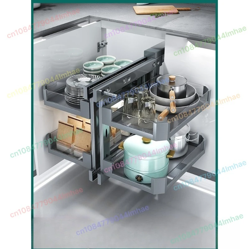 

Угловая корзина Кухонный шкаф Угловая встроенная полка для посуды для приправ Вращающаяся полная открытая выдвижная полка для посуды Little Monster House