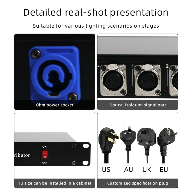 Best Quality Stage Light DMX Signal Amplifier Stage Light Controller DMX512 Splitter 8 Way DMX Distributor for Stage Equipment