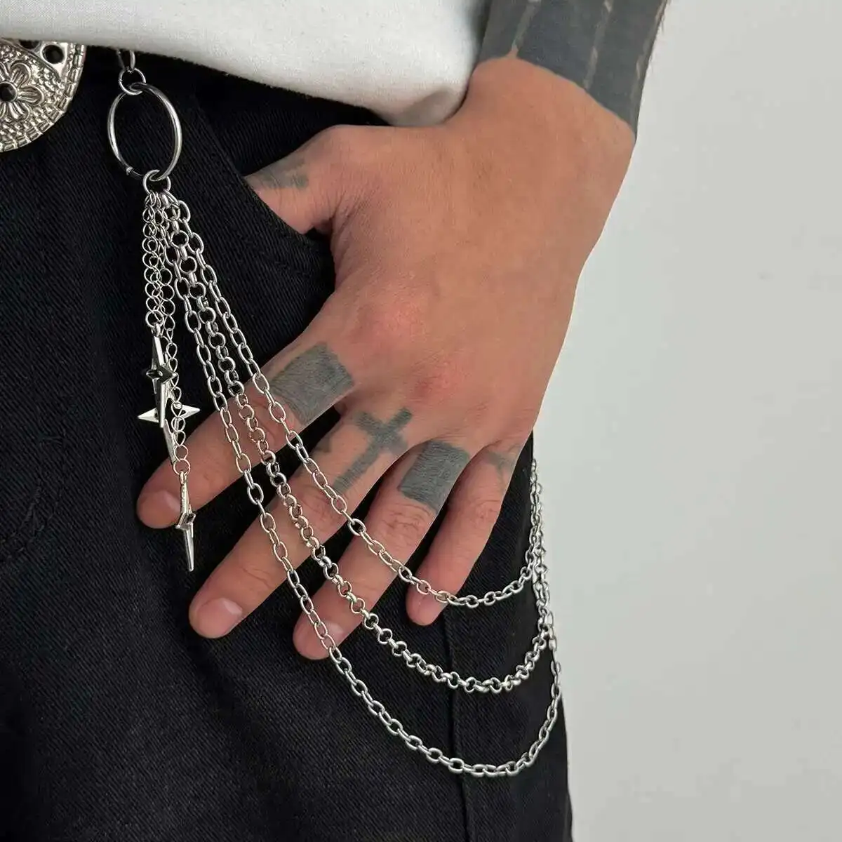 Ingemark العصرية الإبداعية الصليب قلادة المحفظة سلسلة للرجال الهيب هوب الشرير متعدد الطبقات السراويل المعدنية المفاتيح النساء مجوهرات هدايا #3