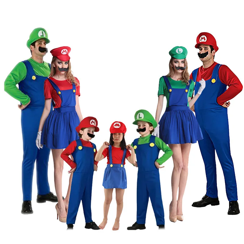 Disfraz de Luigi de Lujo para Hombre, Ropa de Super Hermano, Conjunto de Disfraz para Juego de Roles, Sombrero y Barba para Hombre y Mujer