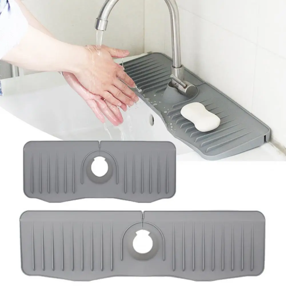 Durable Faucet Drain Pad Durable Silicone Kitchen Sink Splash Guard Easy Installation Organized Faucet Handle Tray Sponge Holder