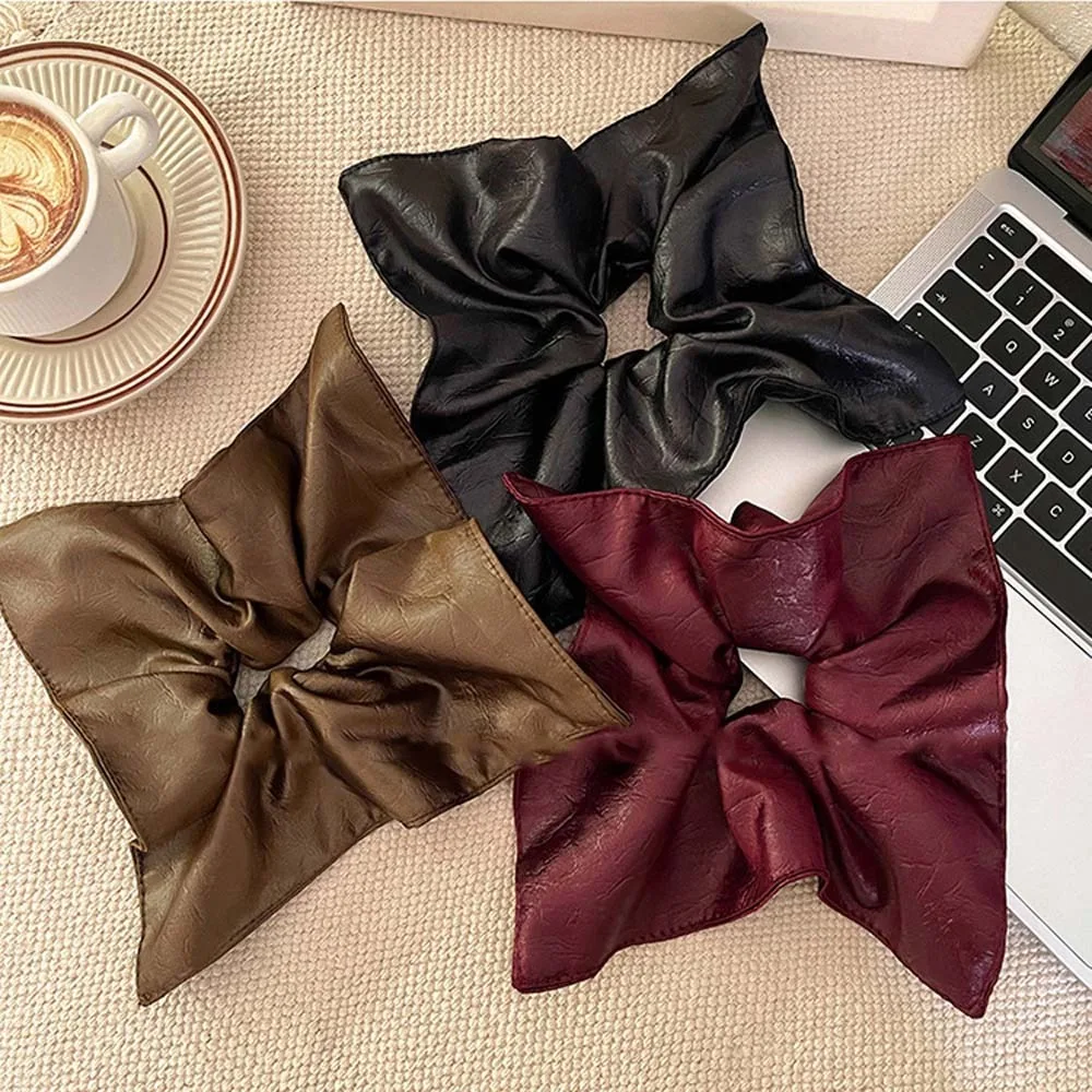 Квадратная кожаная резинка для волос в корейском стиле, плиссированная эластичная резинка для волос с толстой кишкой, однотонная мягкая резинка для волос из искусственной кожи, подарки