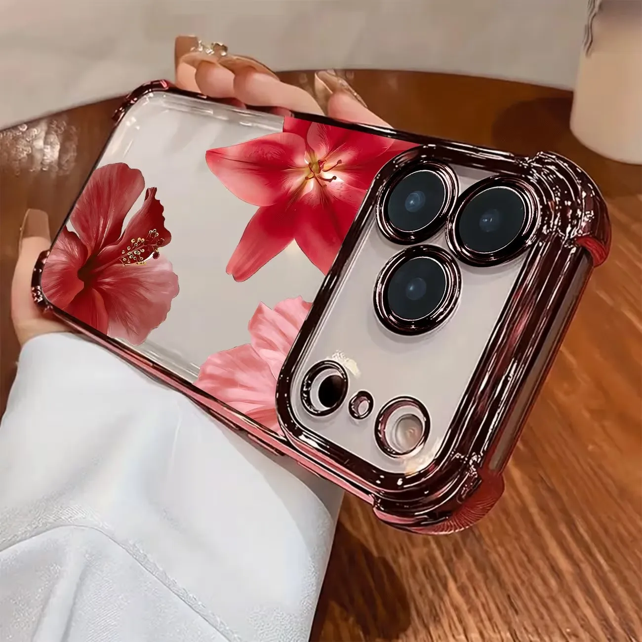 Simple Flower Print Phone Case For iPhone 17 16 15 14 Plus 13 12 11 Pro Max Air 17e 16e Plating Four-Corners Shockproof Cover