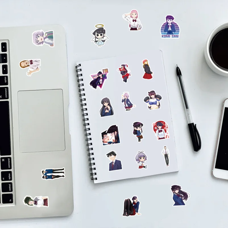 Anime Komi impermeável Graffiti adesivo, não pode se comunicar, adesivo para a bagagem, mala, notebook, laptop, moto, 10 pcs, 25 pcs, 50pcs