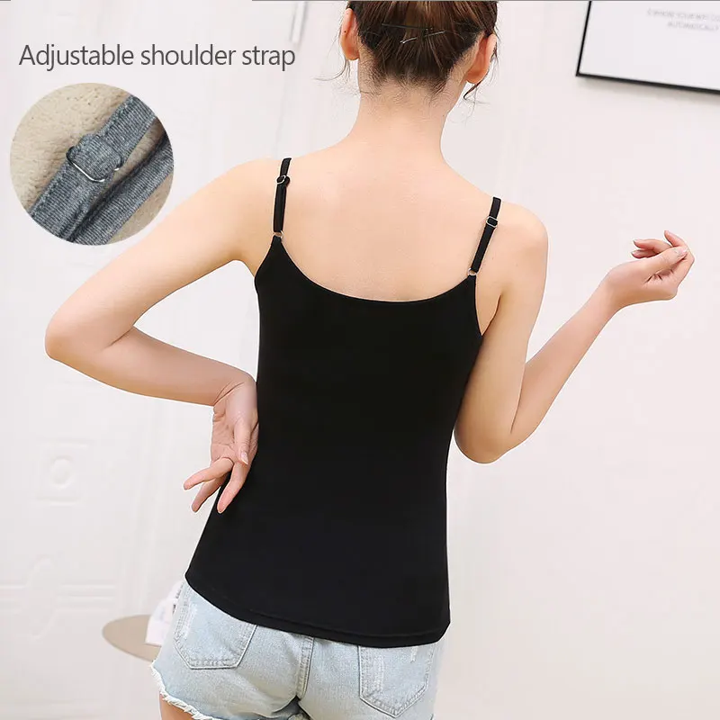 Camiseta sin mangas con sujetador acolchado para mujer, Top liso de tirantes finos de Modal, camisola femenina con sujetador incorporado, ropa de Fitness