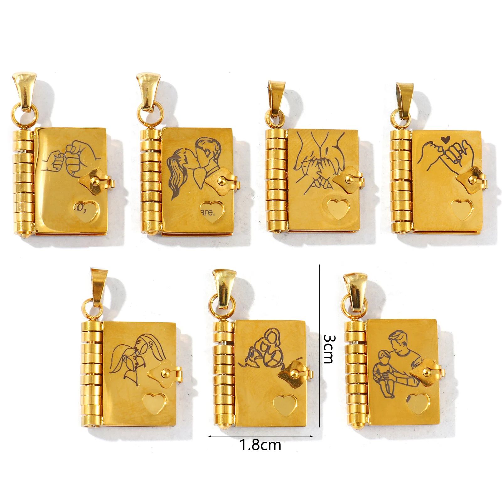1 PC 304 Stainless Steel Family Jewelry Pendants Unique Openable Flip Page Book Mirror Polishing Charms DIY Necklace 3cm x 1.8cm