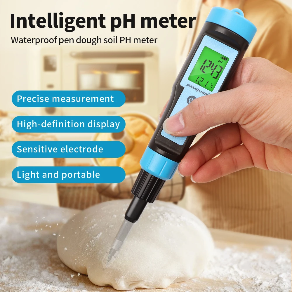 Lebensmittel-PH-Messgerät, 0,00–14,00 PH-Temperaturdetektor, hohe Genauigkeit, digitaler Alkalinitäts-Säure-Tester, Stift zum Einmachen von Fleisch, Käseteig – Detail 2