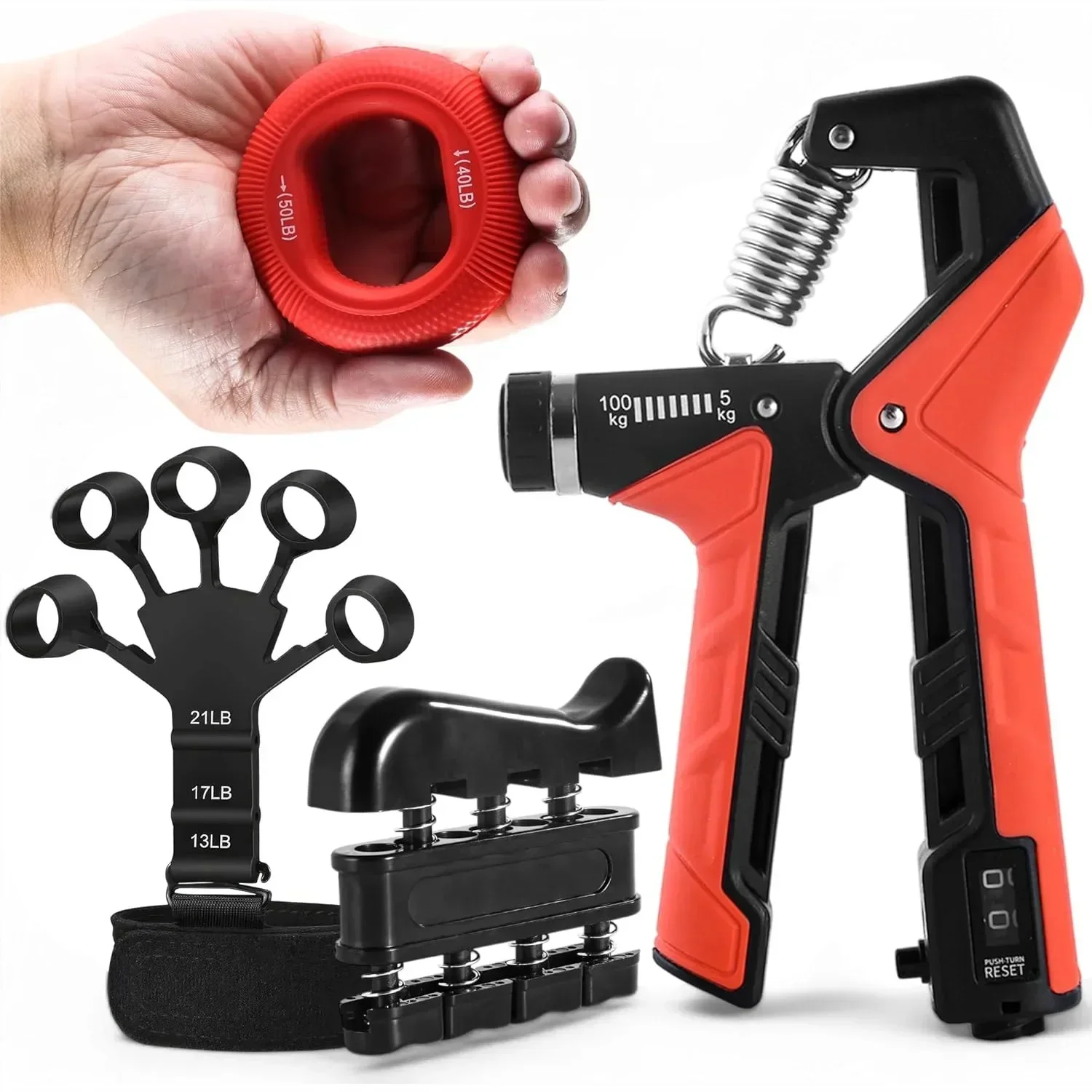

Grip Strength Trainer Kit 4 Pack Hand Gripper with Adjustable Resistance for Forearm Exerciser Finger Strengthener and Stress