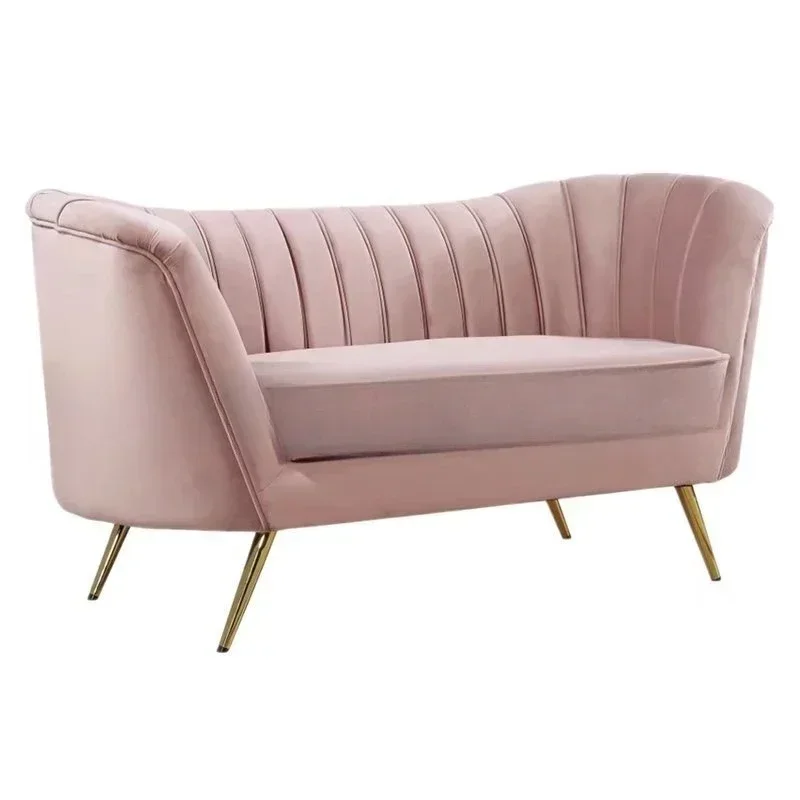 Simple modern pink flannel curved three-person sofa furniture clothing store photo studio fashion stainless steel sofa