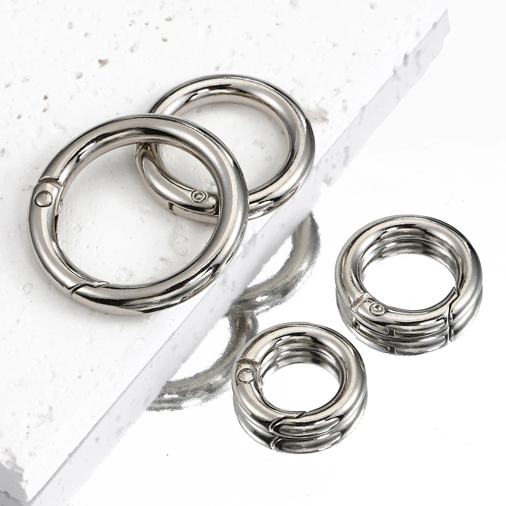 5pcs Spring Clasp Keychain Ring Steel Color Openable Round Carabiner Hook Buckle Bag Chain Connector for DIY Jewelry Making