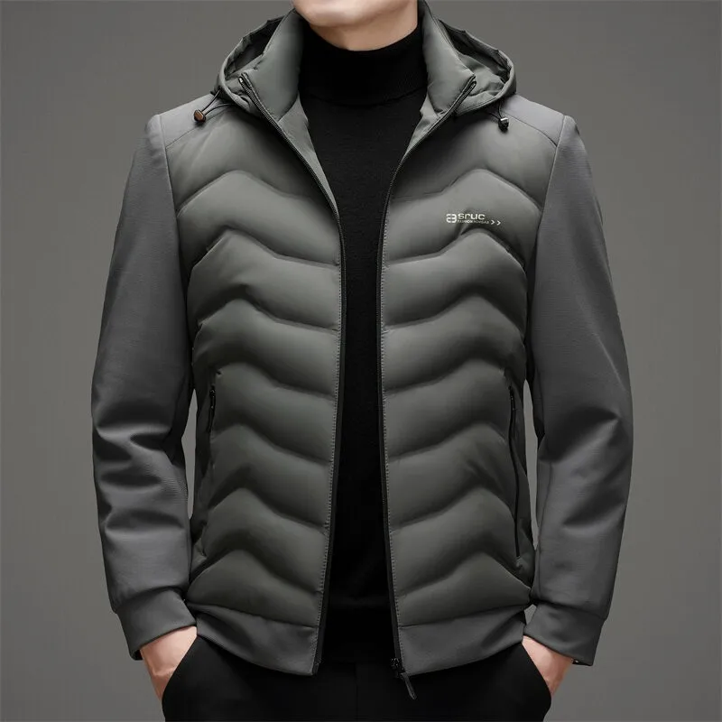 Brand White Duck Down Hooded Jacket Zipper Solid Color Casual Multifunctional Men's Winter Warm Windproof Jacket Coat