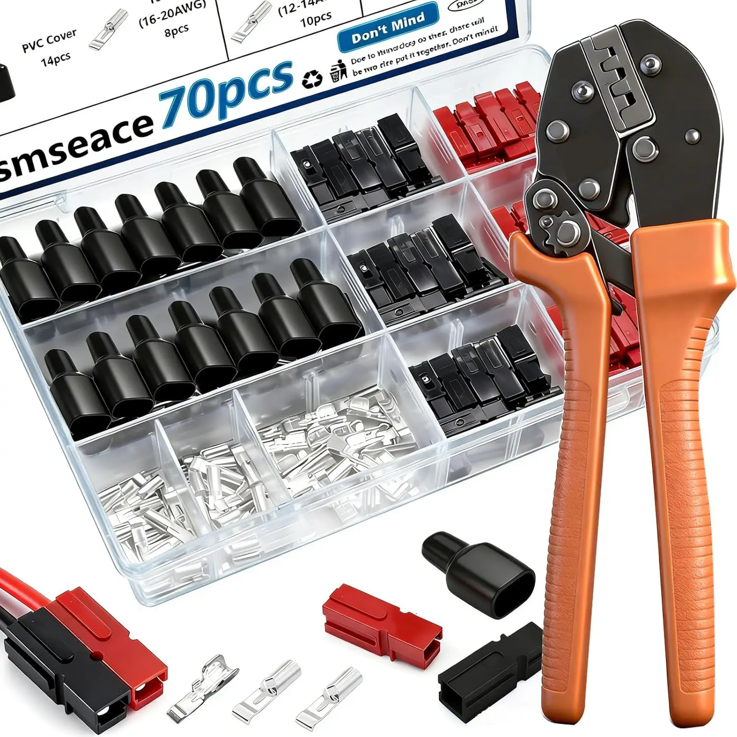 

70Pcs Power Connectors with Crimping Tool 15/30/45 Amp Quick Disconnect Terminals 20-10AWG for Harsh Environments
