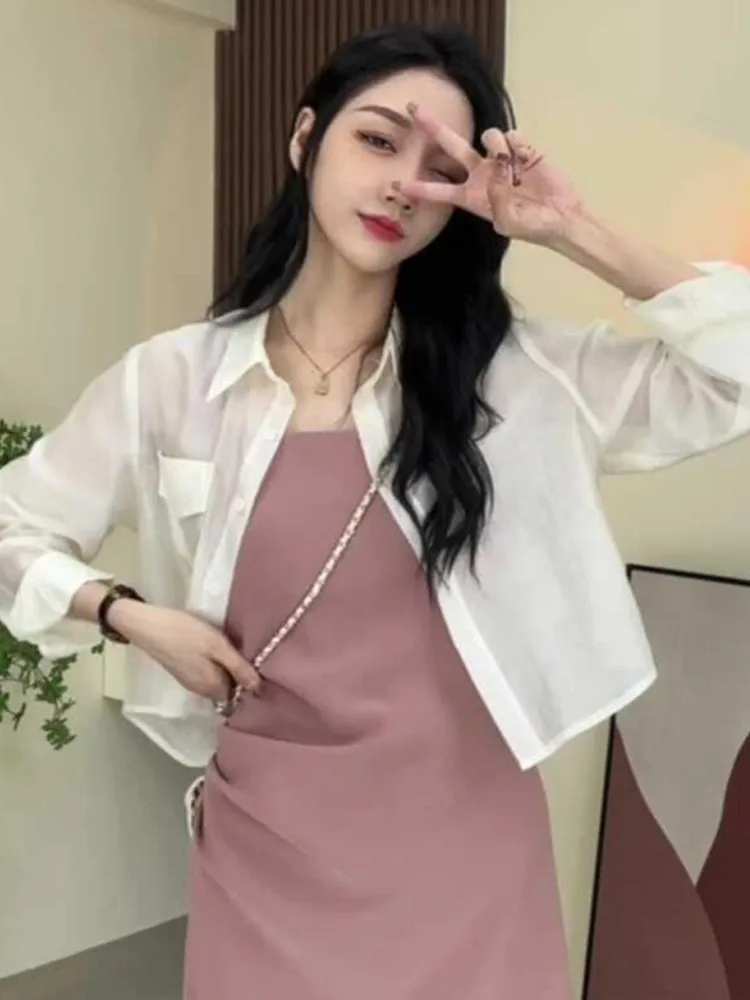 Summer Women's Short Sleeve Sun Protection Shirt Thin Design Sense Apricot Color with Strap Dress Outer Cardigan Small Jacket...